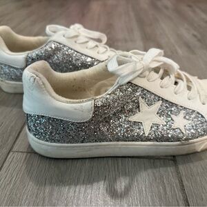 Soda Silver and White Sparkly Sneakers